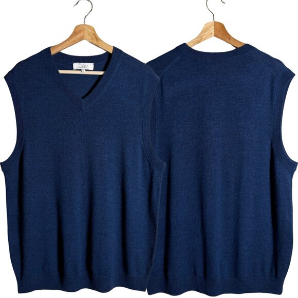 Turnbury 100% Merino Wool Sweater Vest Pullover Men's Large Blue Dad Golf NWOT - Picture 1 of 10